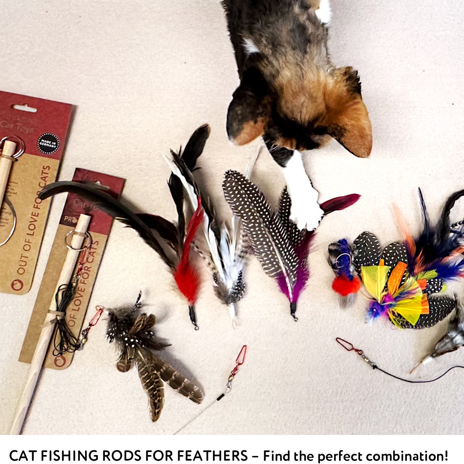 Cat Fishing Rod with Feather Attachments